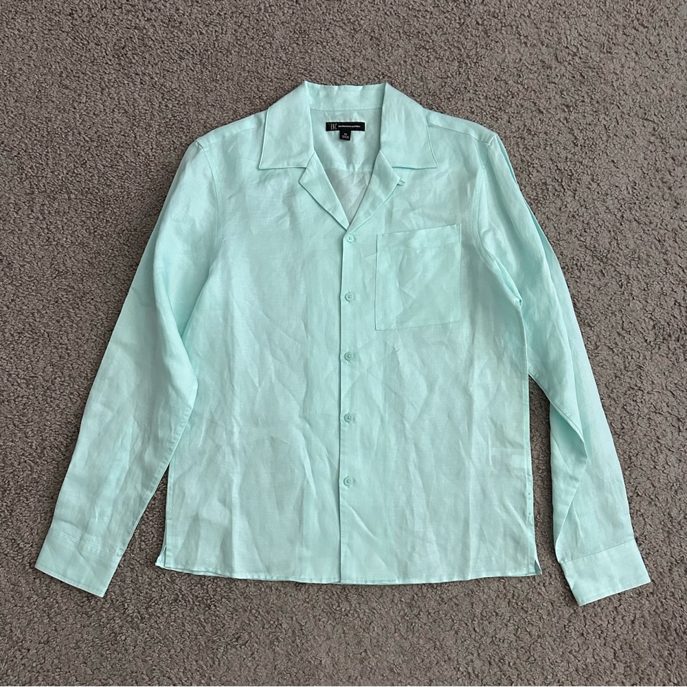 INC International Concepts Linen Blend Mint Button Up Shirt Womens XS